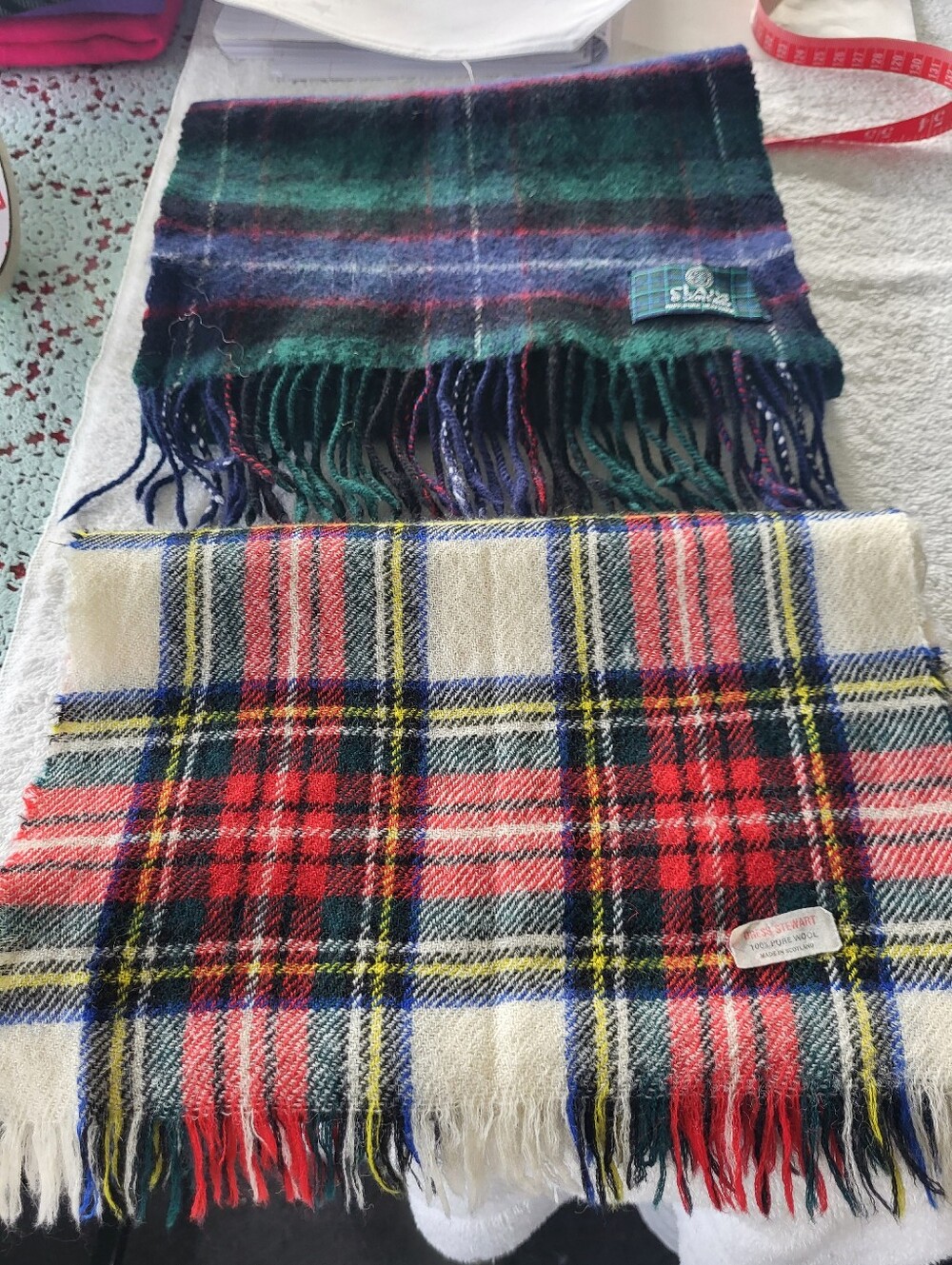 Mens Green Tartan Wool Scarf Plus Dress Stewart Red Plaid Scarf Both Pure Wool